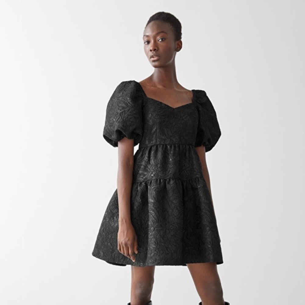 & Other stories Wide Puff Sleeve Jacquard Mini Dress